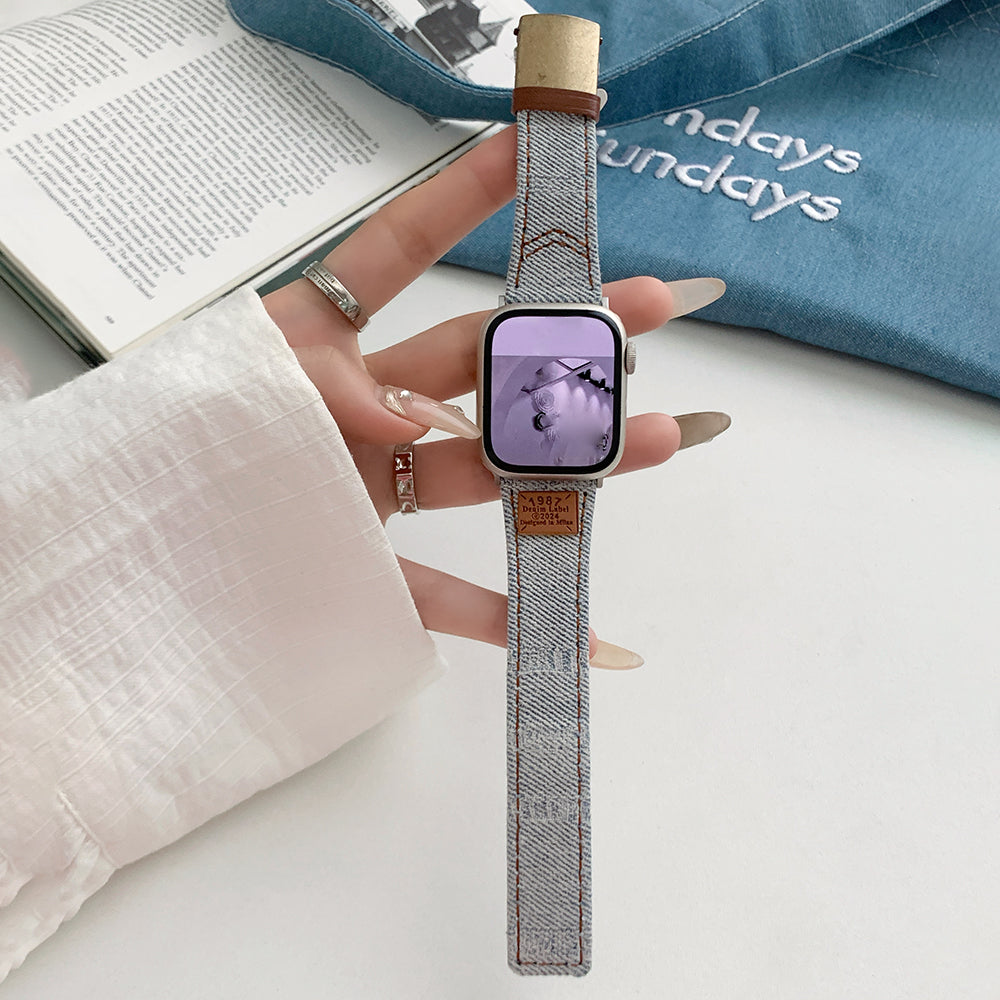 For Apple Watch Series 9 8 7 41mm / 6 5 4 SE (2023) SE (2022) SE 40mm / 3 2 1 38mm Replacement Strap Denim Watch Band - Washed Blue For Apple Watch Series 9 8 7 41mm / 6 5 4 SE (2023) SE (2022) SE 40mm / 3 2 1 38mm Replacement Strap Denim Watch Band - Washed Blue